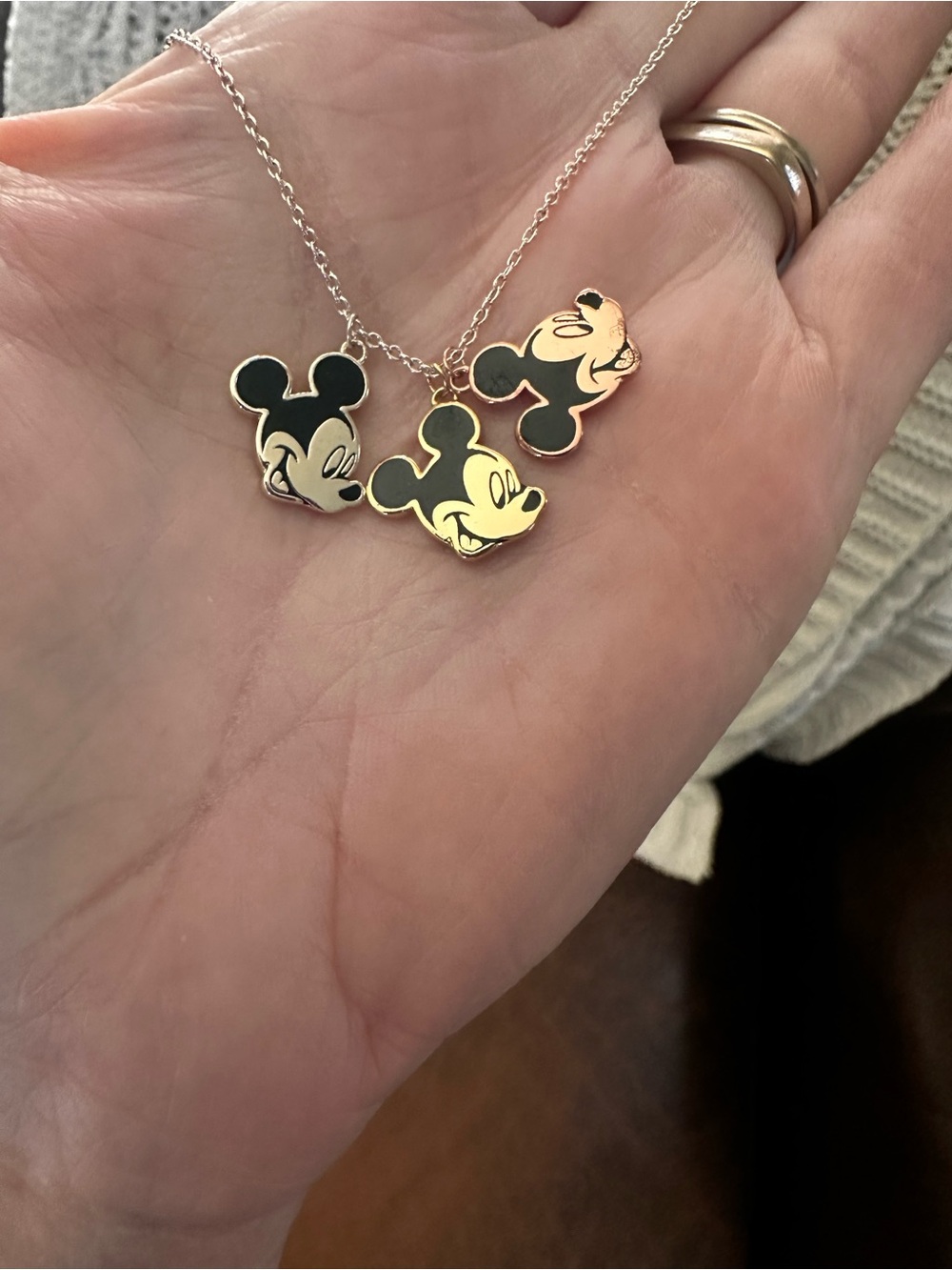 Disney Trio Mickey Head Pendant Necklace gold silver rose gold